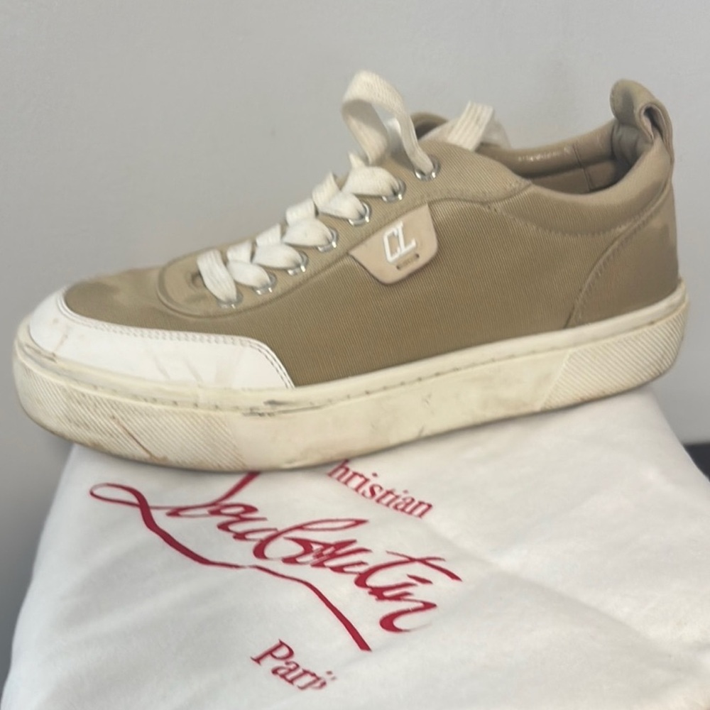 Christian Louboutin Tan and White Casual Sneakers